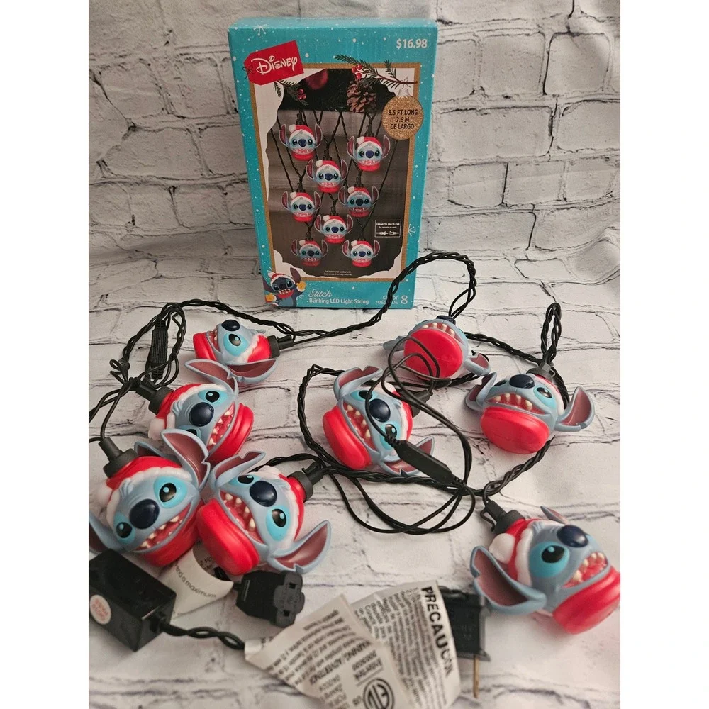 Disney Stitch LED String Lights Christmas 8.5ft Blue Red Good Blinking Holiday